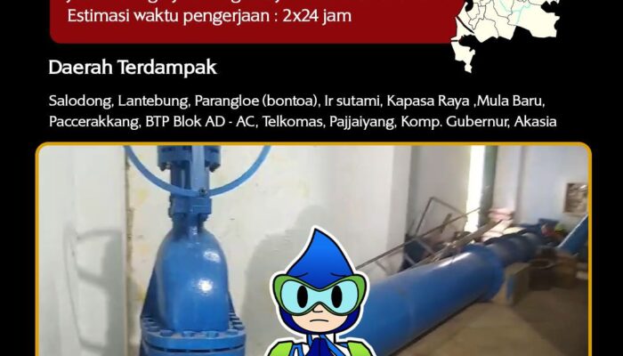 Peningkatan Pelayanan. PDAM Makassar Kerja Koneksi Pipa 600 mm ke 300 mm Jalur KIMA dan sekitarnya. Pelanggan diharap Tampung Air