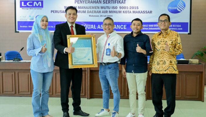 PDAM Makassar Terima Sertifikat Sistem Manajemen Mutu ISO 9001:2015 dari Equal Assurance