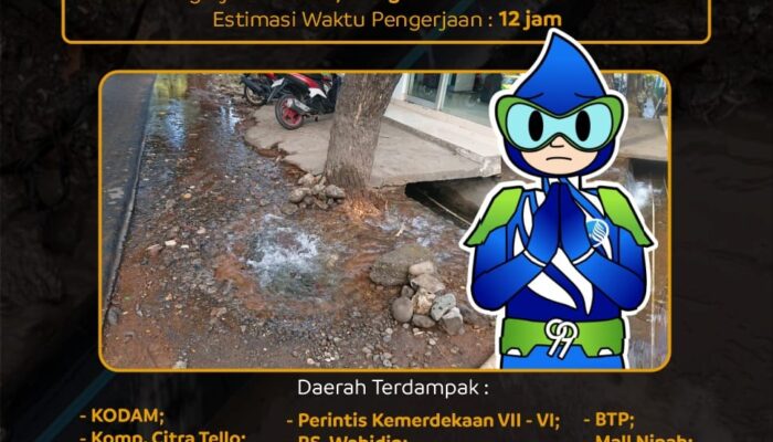 PDAM Makassar Akan Lakukang Pengerjaan Pipa PVC 400 di Kilometer 10 Perintis Kemerdekaan. Pelanggang dihimbau Tampung Air Selama Pengerjaan.