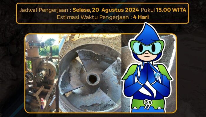 Pompa Suplesi kapasitas 300 LPS Mengalami Kerusakan di Moncongloe, Maros. PDAM Makassar sarankan pelanggan menampung air