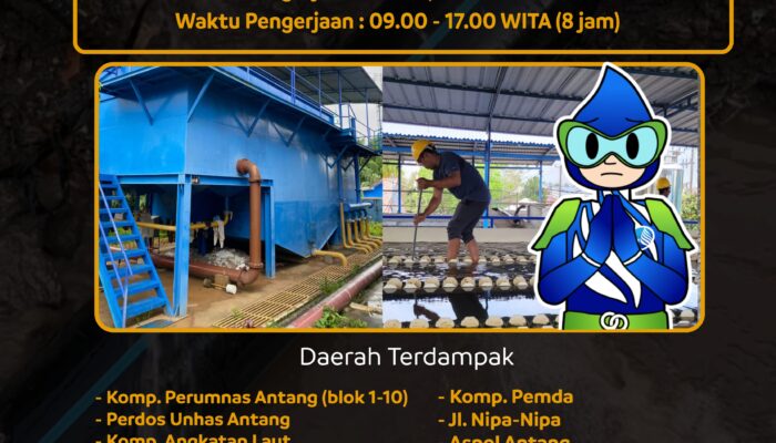 PDAM Kota Makassar Akan Menguras Treatment di IPA 3 Antang.Ini Daerah yang Terdampak