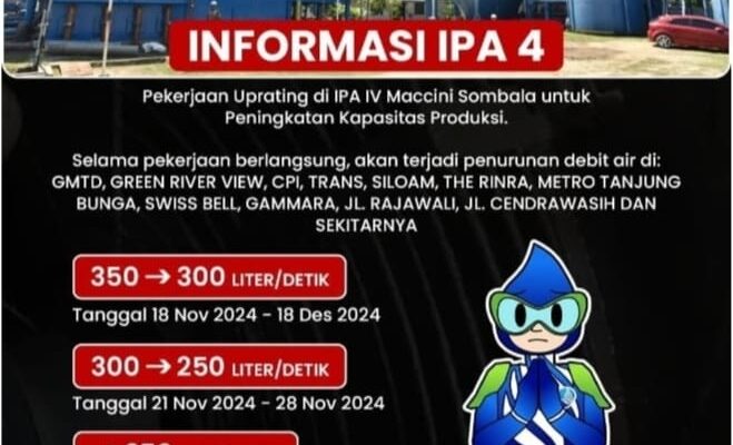 Pekerjaan Uprating IPA IV Maccini Sombala untuk Peningkatan Kapasitas Produksi