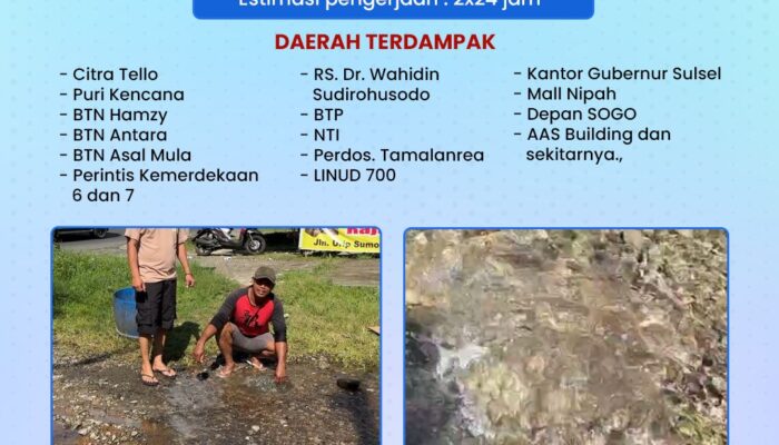PDAM Kerjakan Kebocoran Pipa 400mm di Makassar, Sejumlah Wilayah Terdampak Gangguan Air Agar Dapat Menampung Air