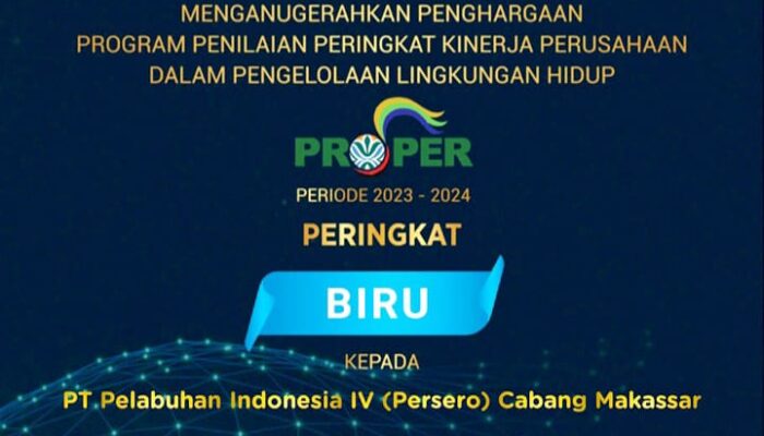 Pelindo Regional 4 Makassar Raih Penghargaan PROPER Biru dari KLHK