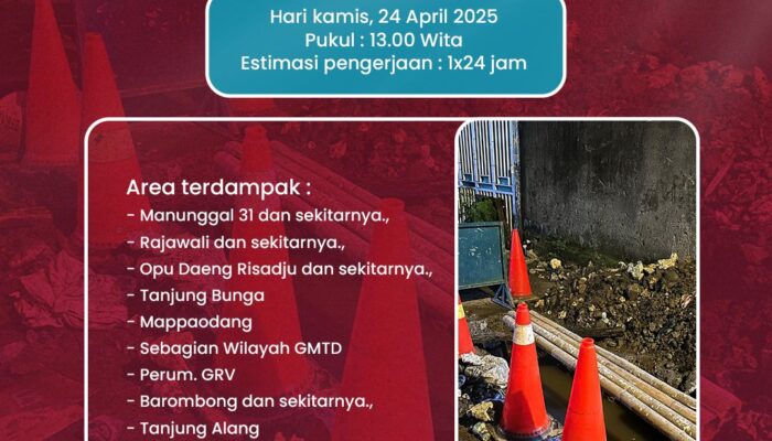 PDAM Makassar Perbaiki Pipa Bocor di Jl. Manunggal, Distribusi Air Bersih Terganggu Sementara